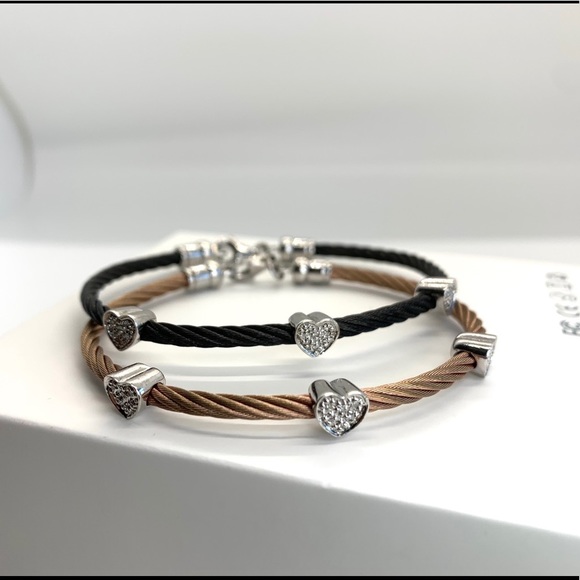 Diamond heart stainless steel and sterling silver bracelet - Picture 5 of 7